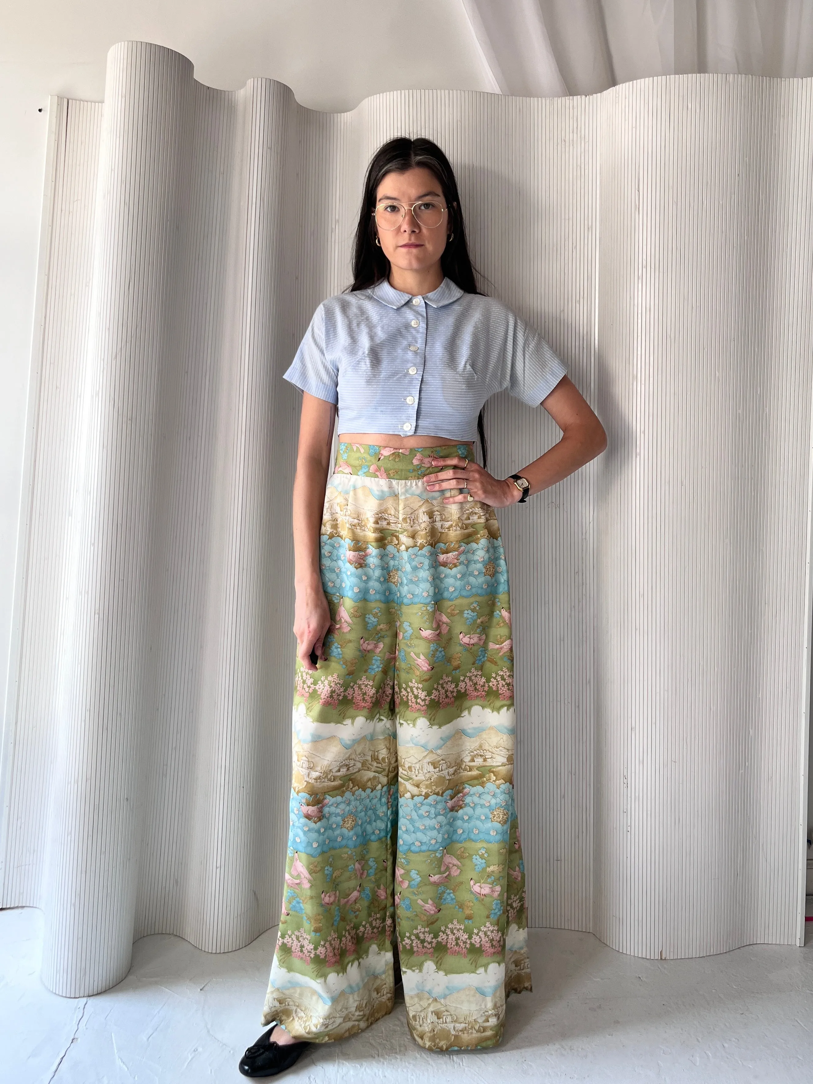 1970s printed palazzo pants