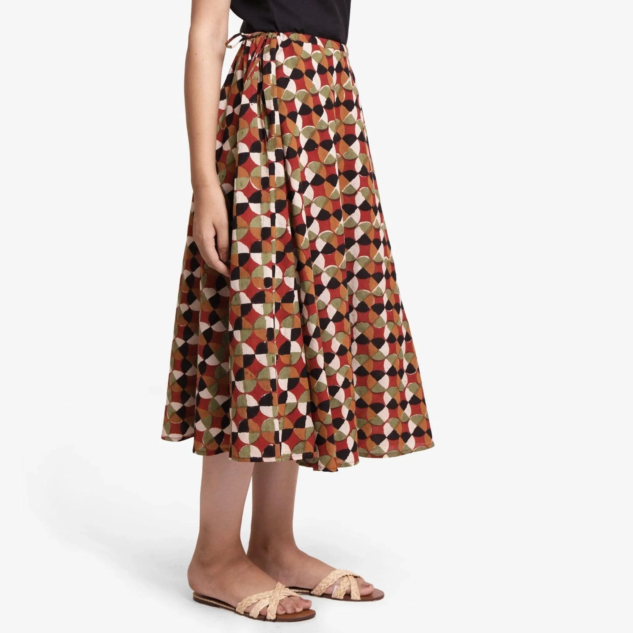 3-Way Convertible Block Print Cotton Circular Skirt Dress