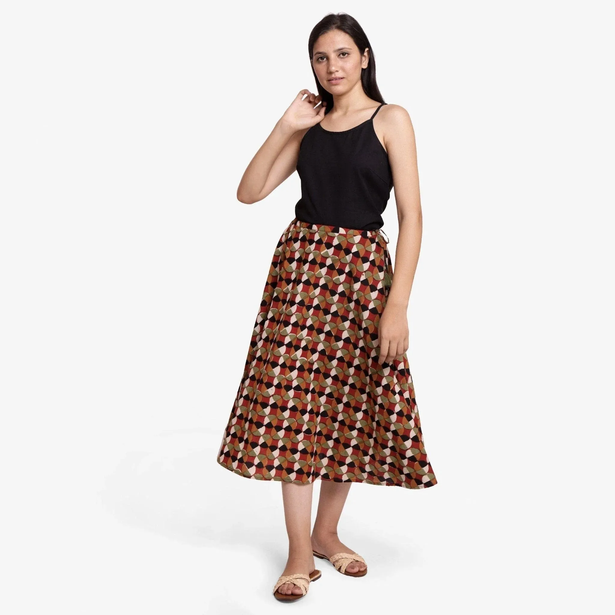 3-Way Convertible Block Print Cotton Circular Skirt Dress