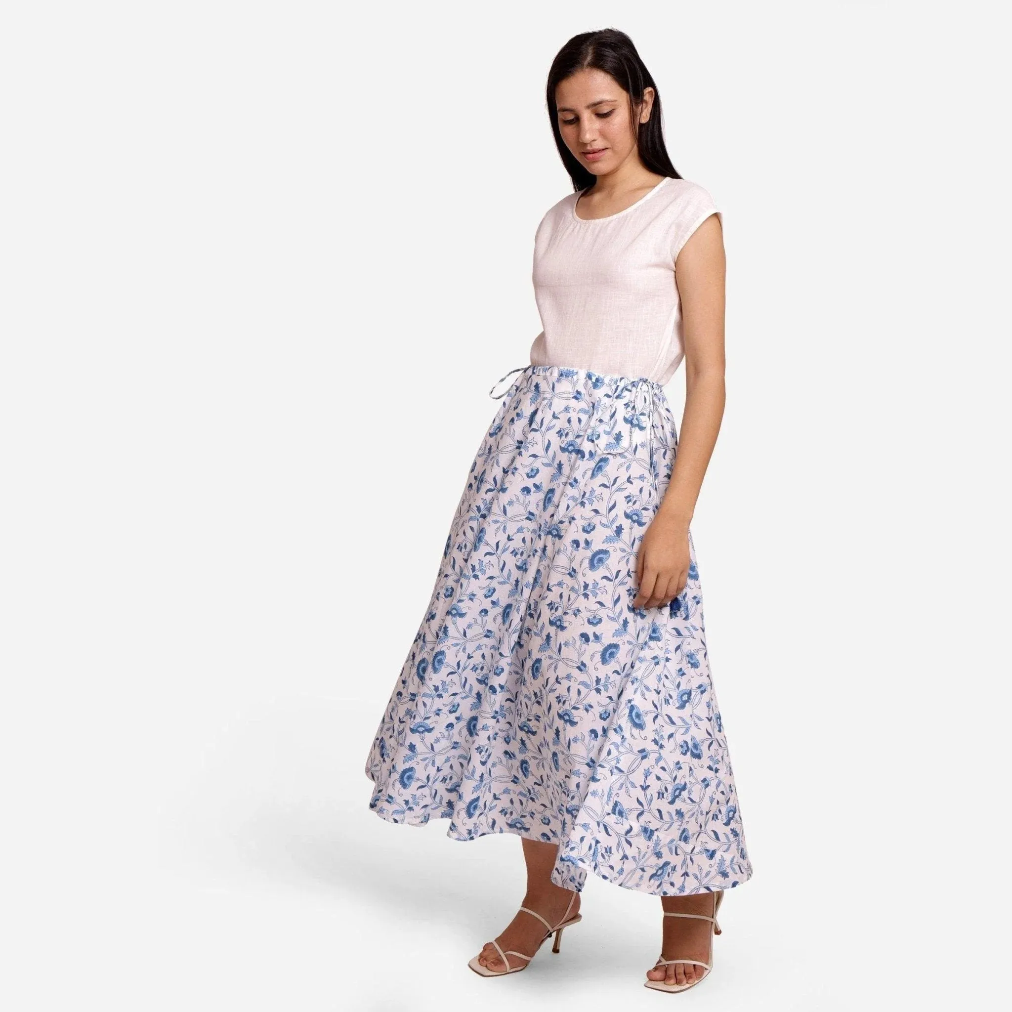 3-Way Convertible Floral Block Print Cotton Skirt Dress