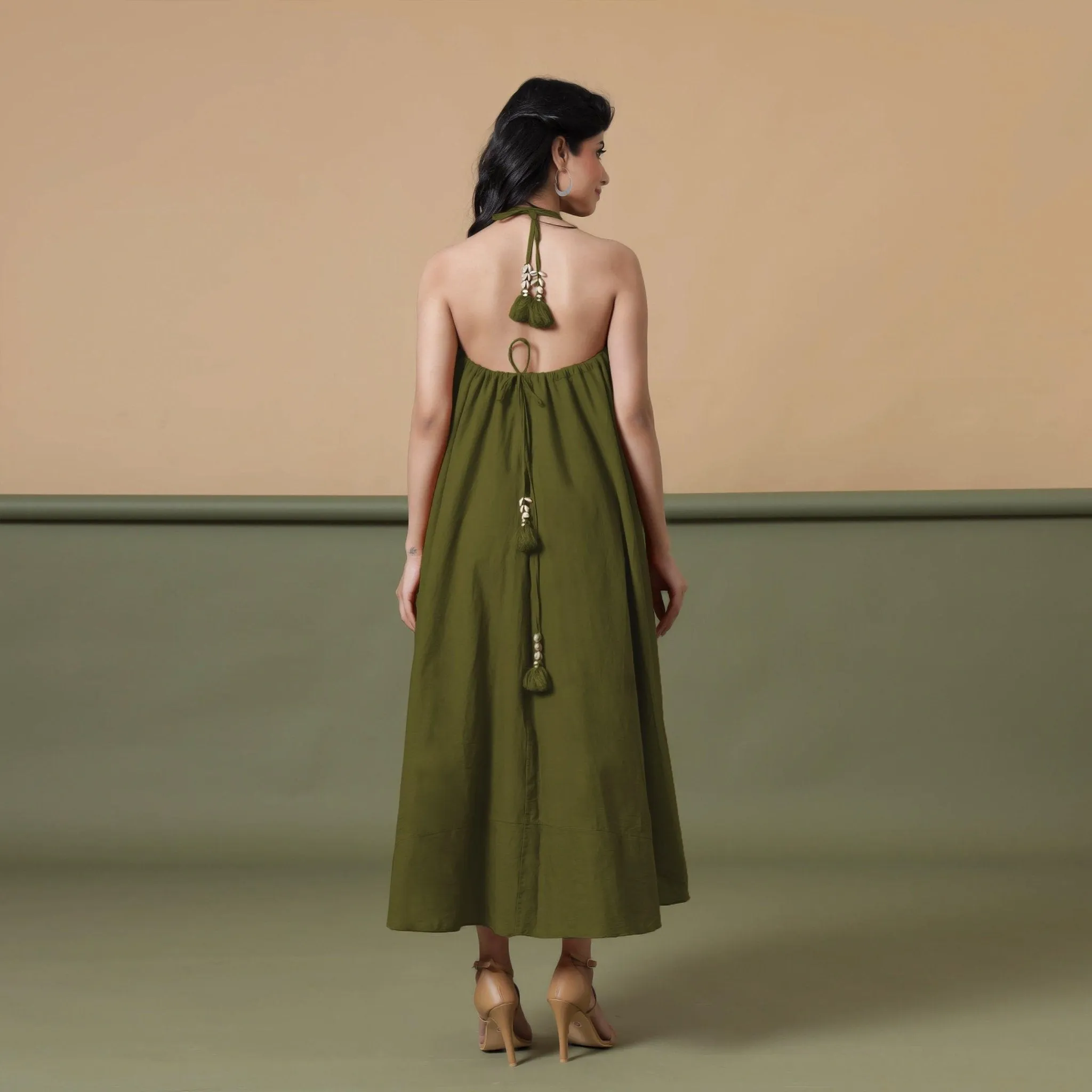 6-Way Convertible Moss Green Tie-Dye Cotton Skirt Dress