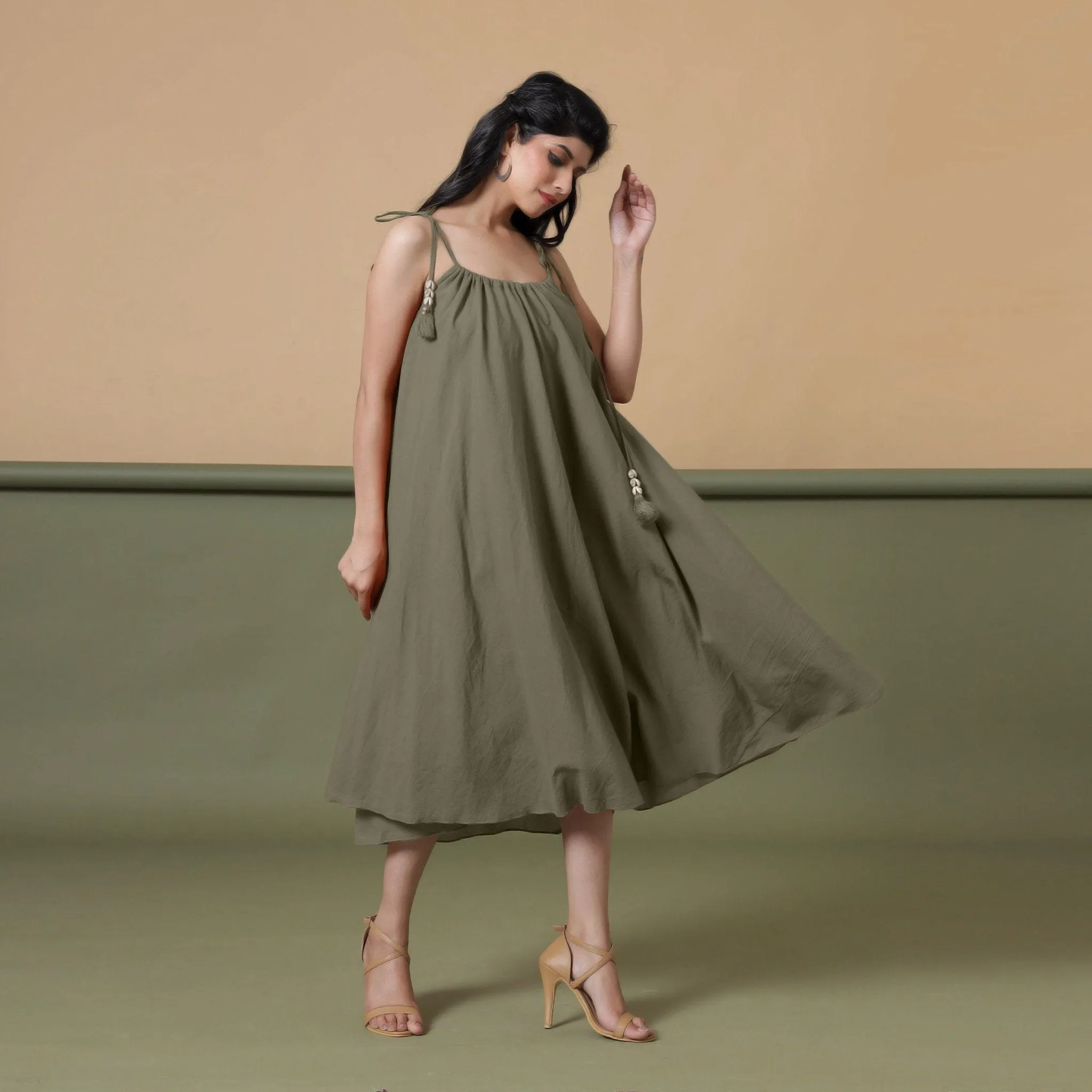 6-Way Convertible Sage Green Tie-Dye Cotton Skirt Dress