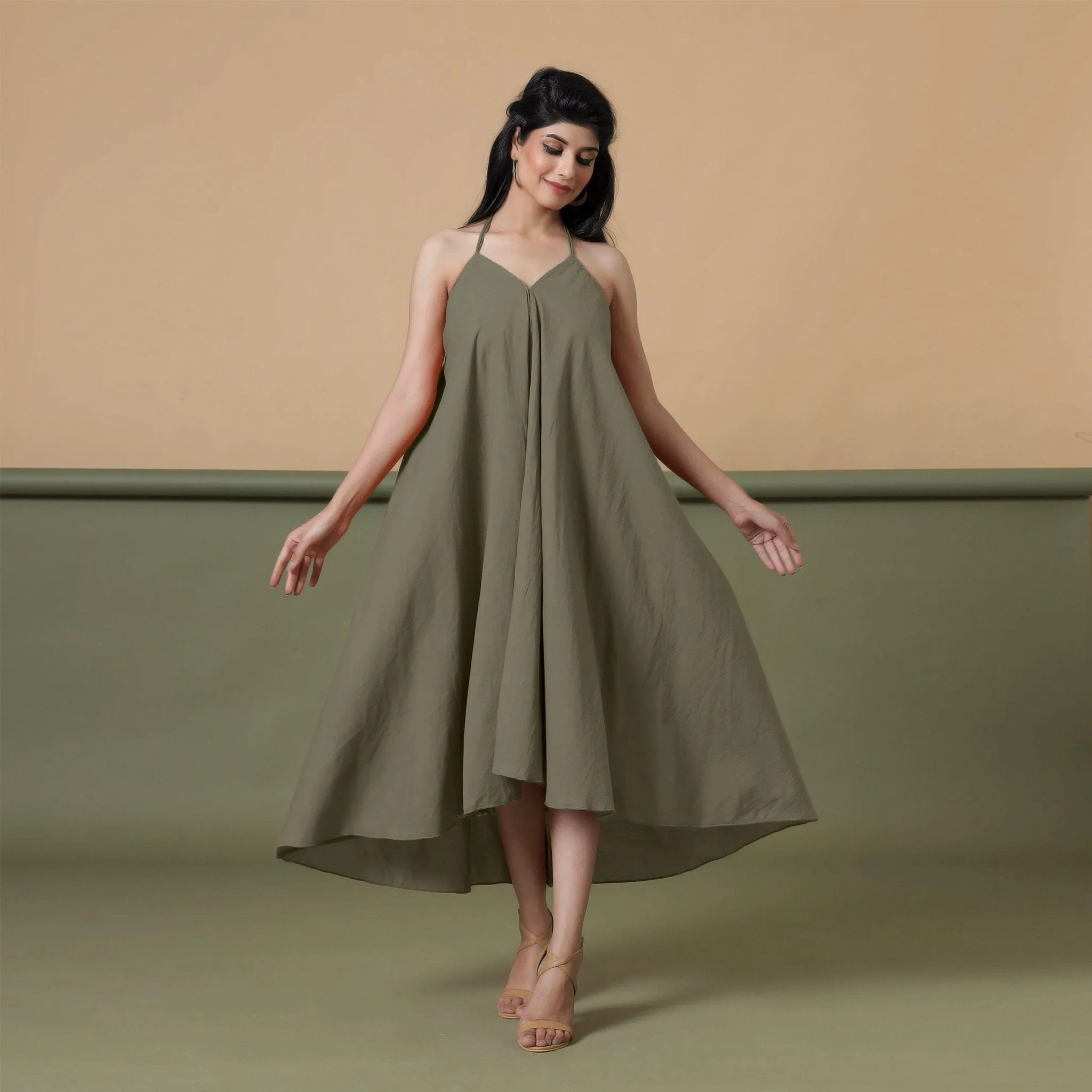 6-Way Convertible Sage Green Tie-Dye Cotton Skirt Dress