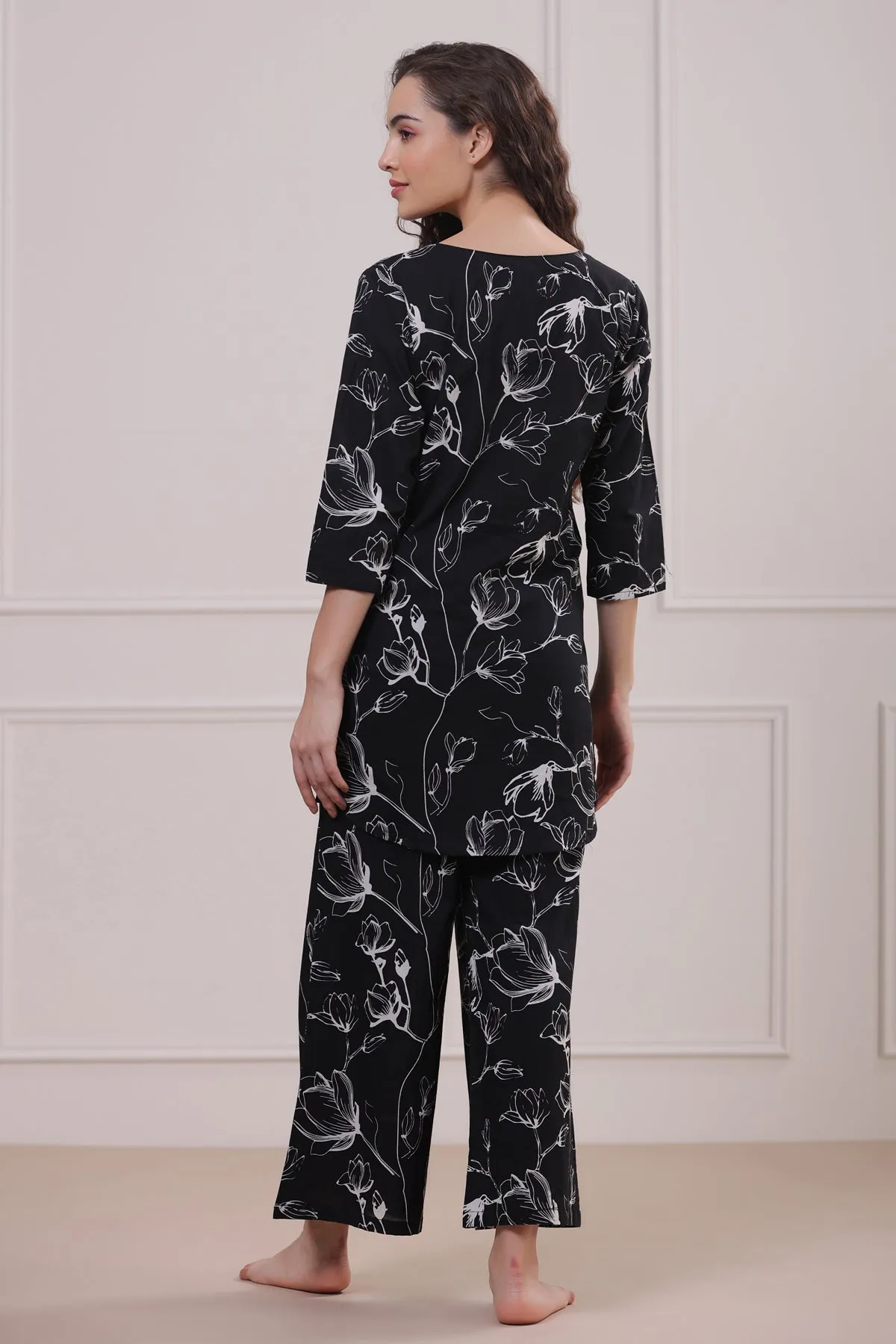 Abstract Floral on Black Palazzo Loungewear Set