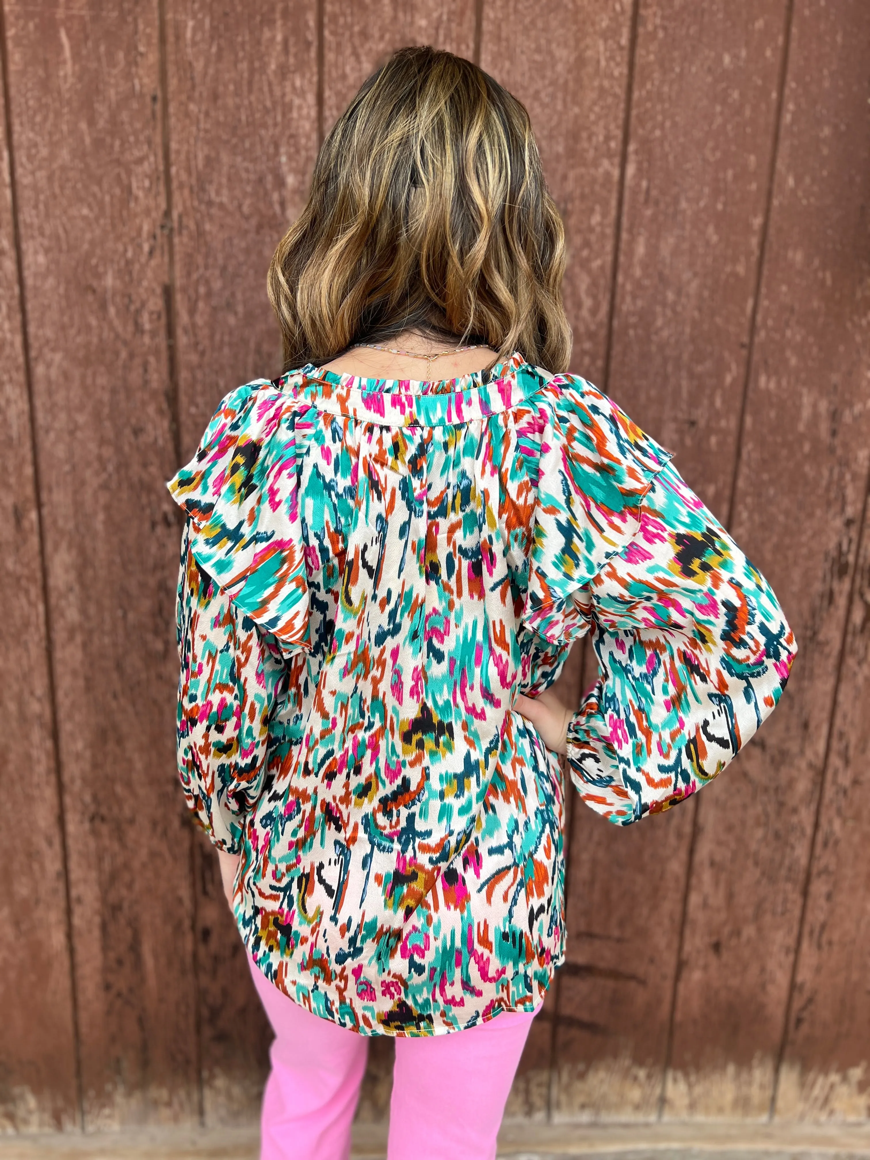 Abstract Ruffled Top