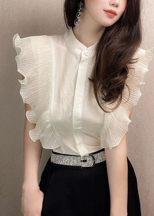 Apricot Patchwork Chiffon Shirt Tops Ruffled Slim Fit Summer LY3864