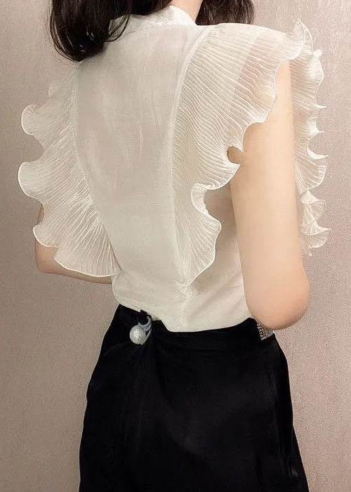 Apricot Patchwork Chiffon Shirt Tops Ruffled Slim Fit Summer LY3864