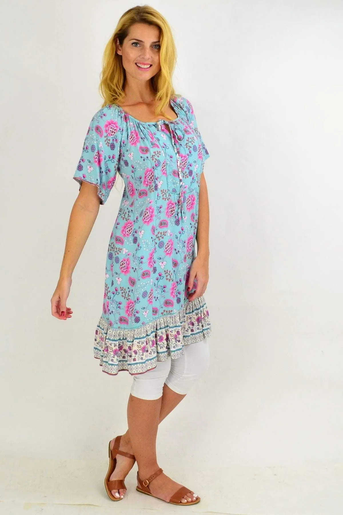 Aqua Flowy Floral Tunic