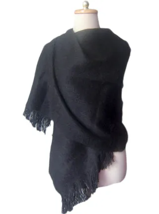 Black Alpaca Shawl Open Poncho