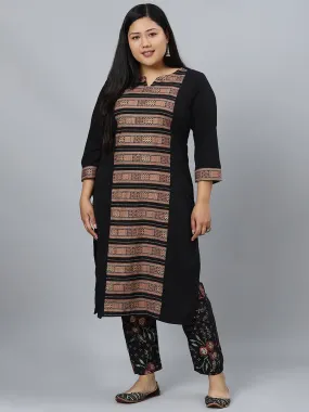 Black Crepe Foil Print Kurta with Panelled Detailing with Palazzo Pants