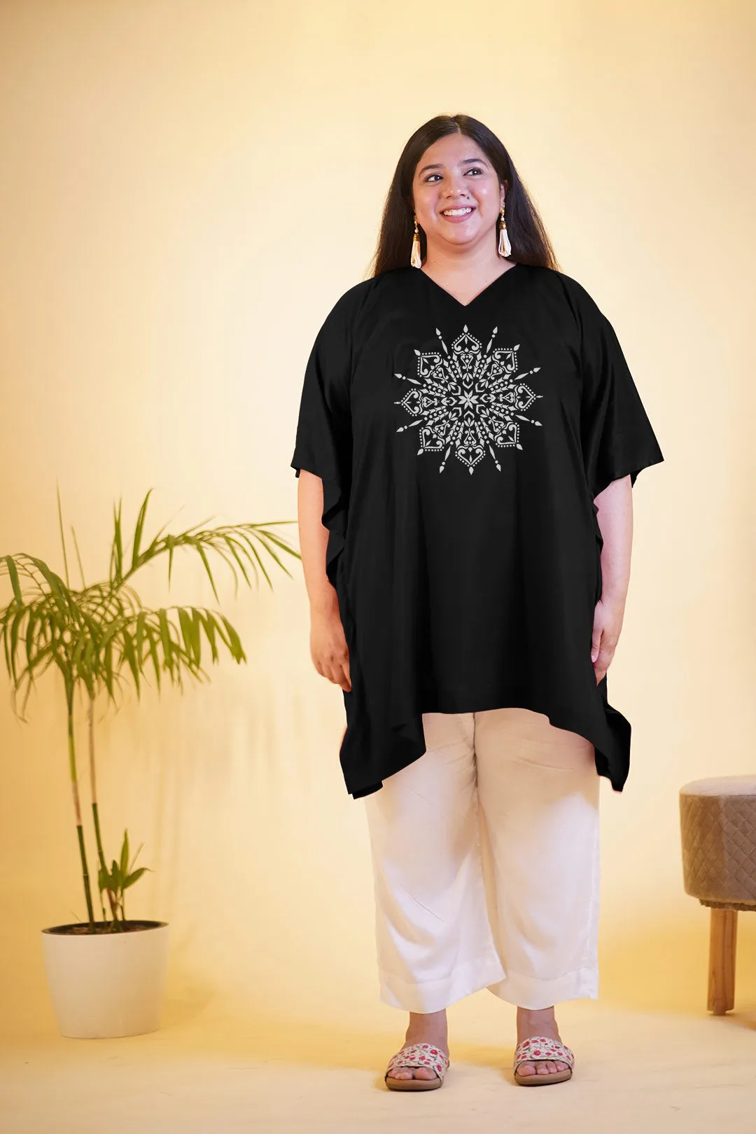 Black Rayon Kurti & MilkyWhite Palazzo - Zahara