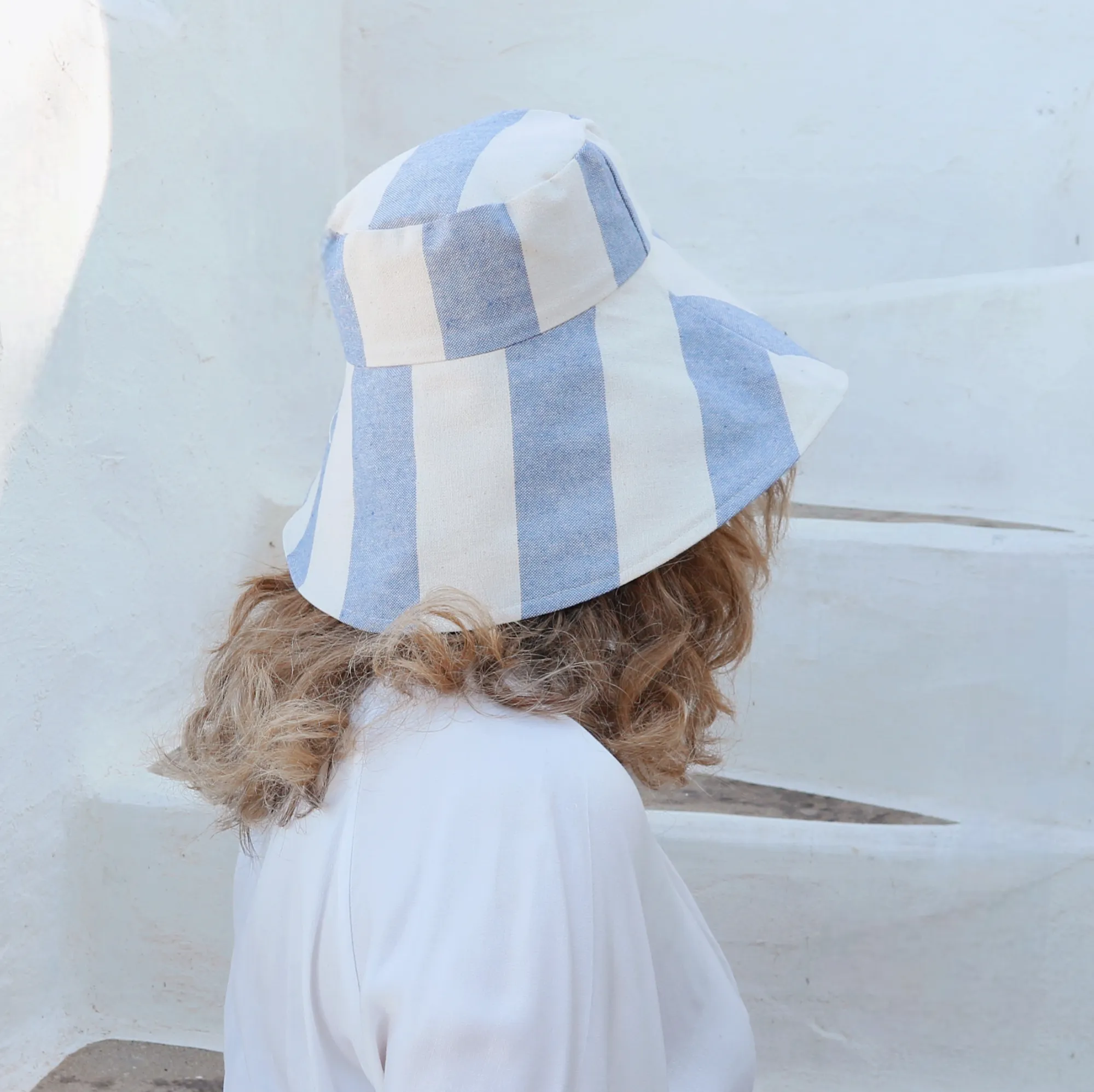 Blue & White Striped Wide Brim Hat