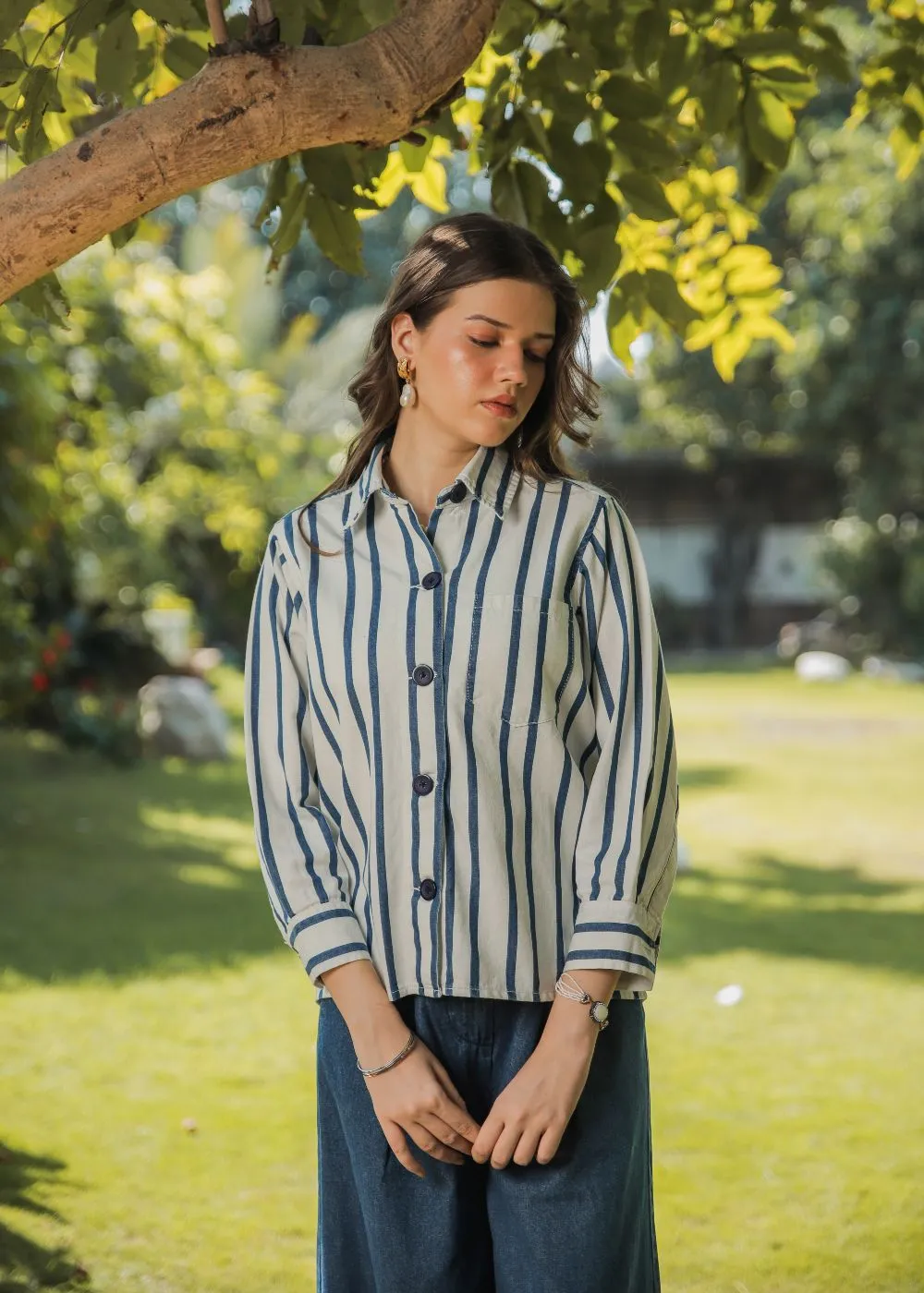 Blue Stripes Over Shirt & Blue Palazzo Look