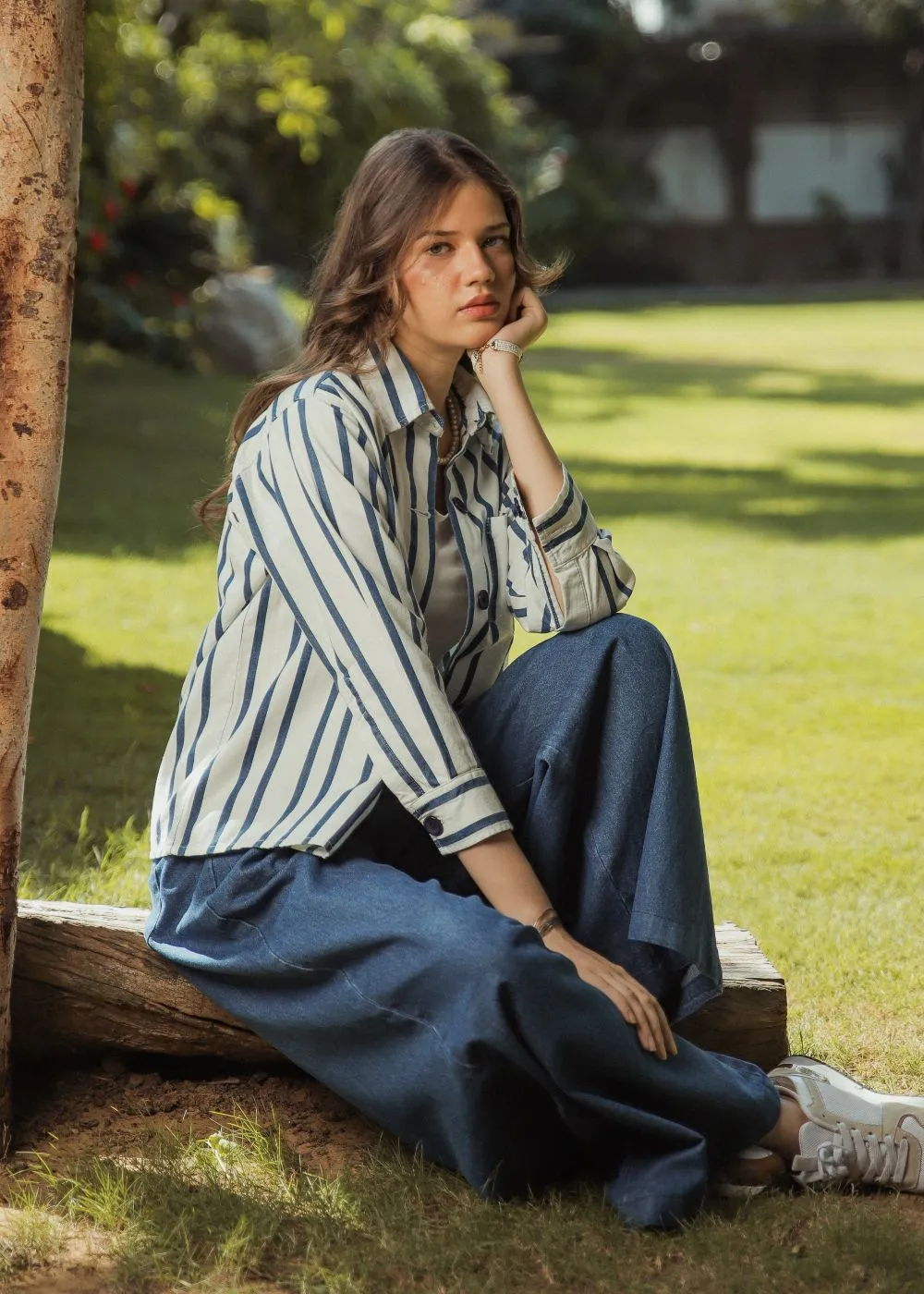 Blue Stripes Over Shirt & Blue Palazzo Look