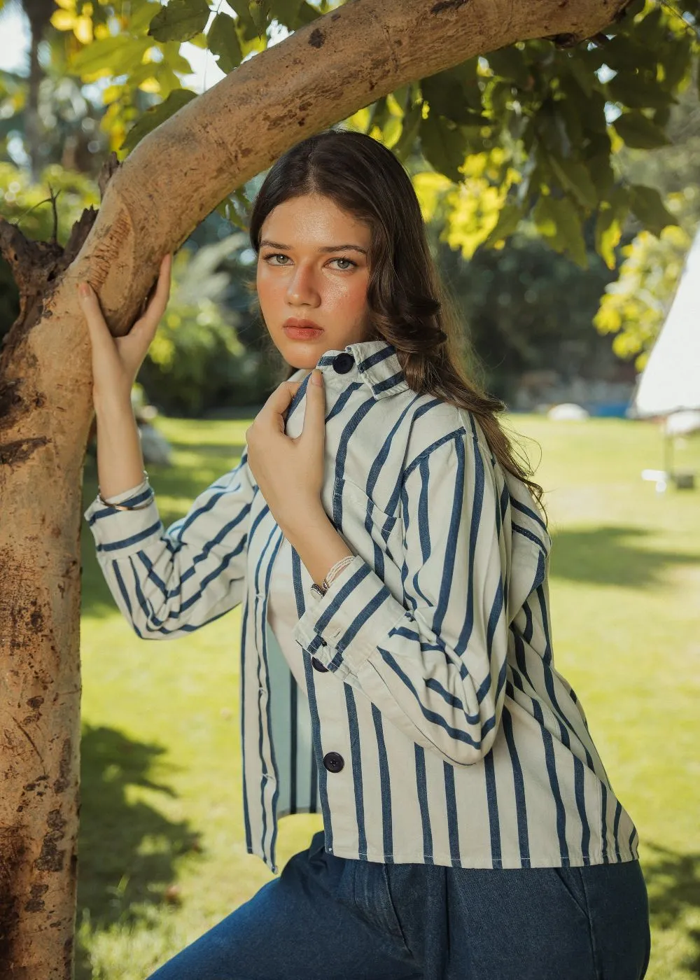 Blue Stripes Over Shirt & Blue Palazzo Look