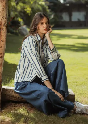 Blue Stripes Over Shirt & Blue Palazzo Look