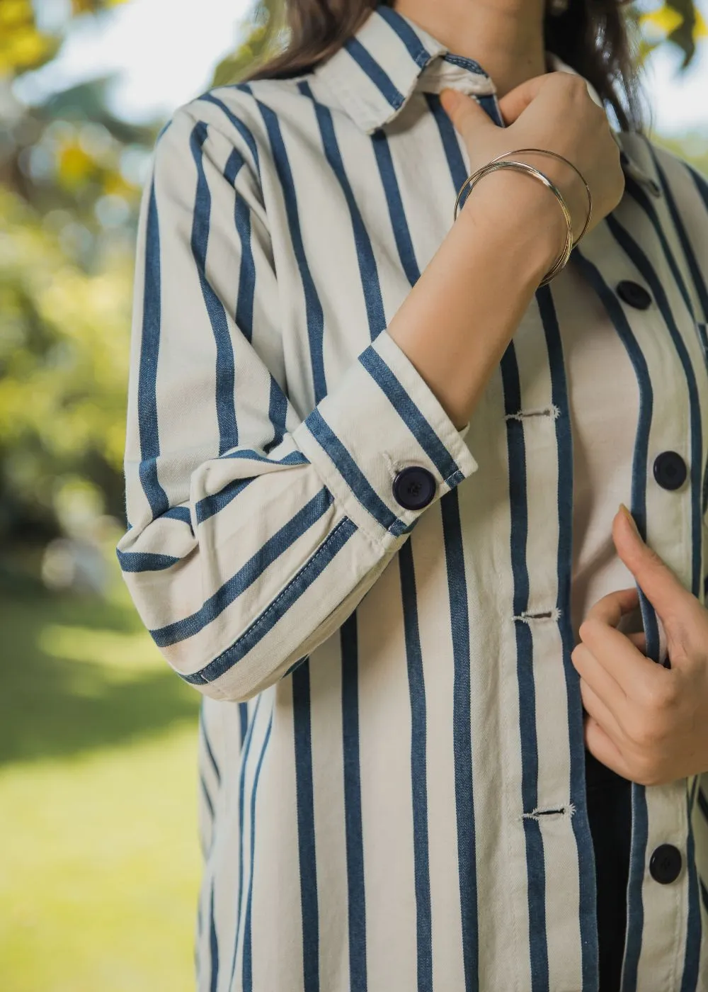 Blue Stripes Over Shirt & Blue Palazzo Look