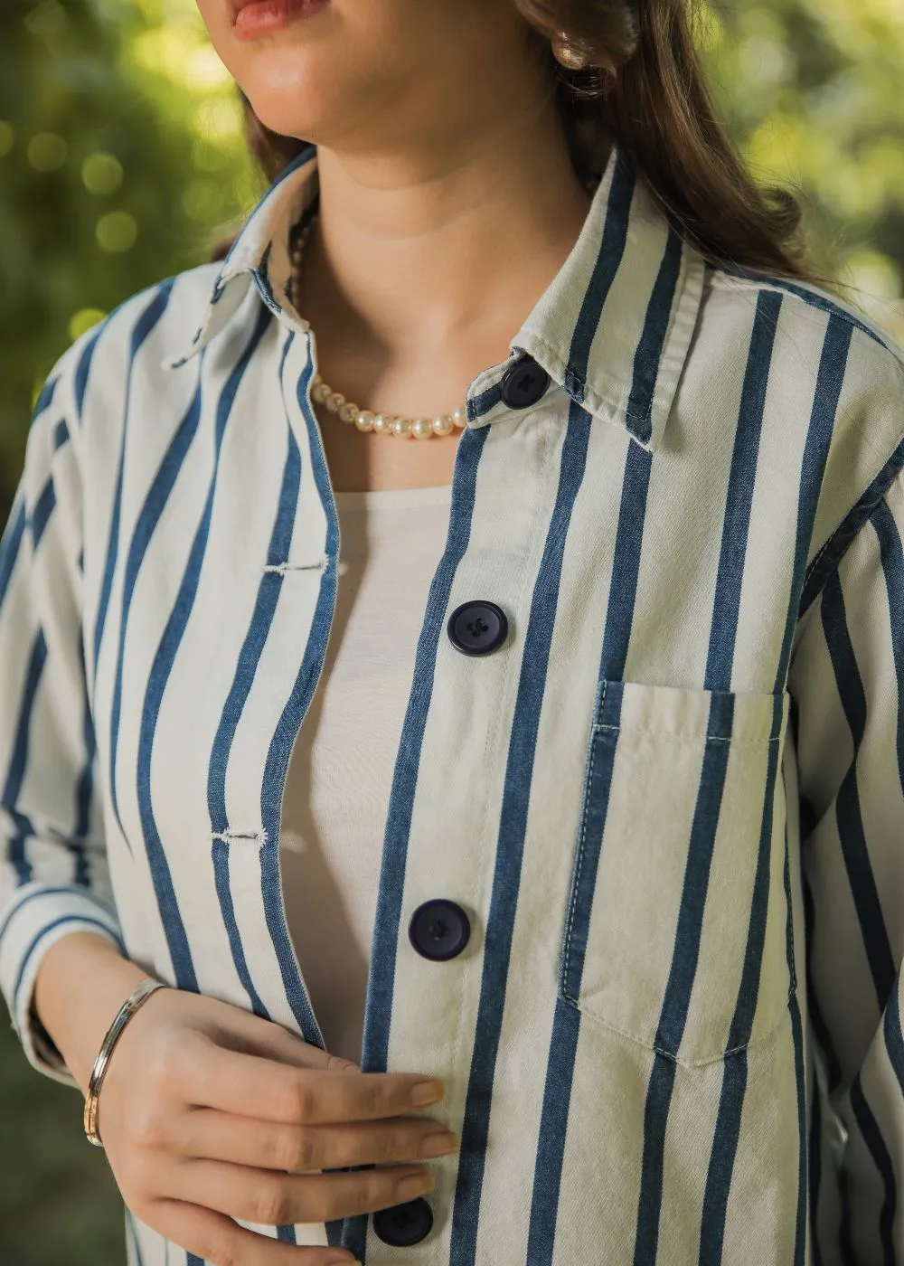 Blue Stripes Over Shirt & Blue Palazzo Look