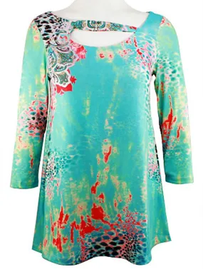 Boho Chic - Aquarium Daze, Long Sleeve Geometric Pattern Fashion Tunic Top