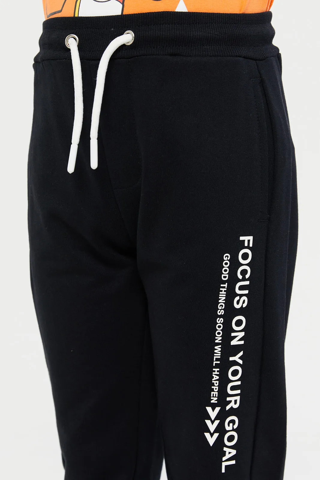 Boys Black Print Active Pants