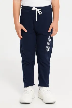 Boys Navy Active Pants With Print