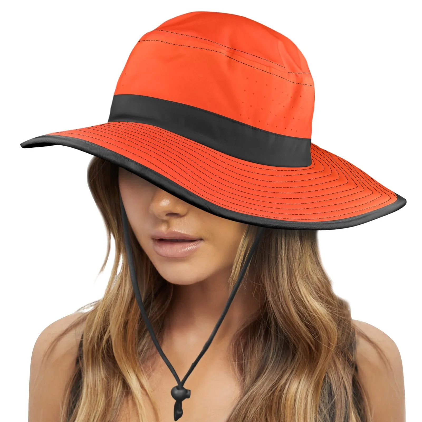 burnt orange gradient top print Wide Brim Bucket Hat