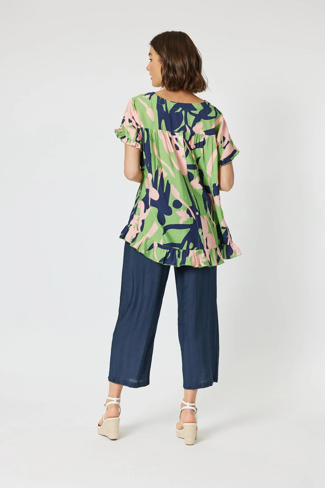 Como Ruffled Printed Top - Green