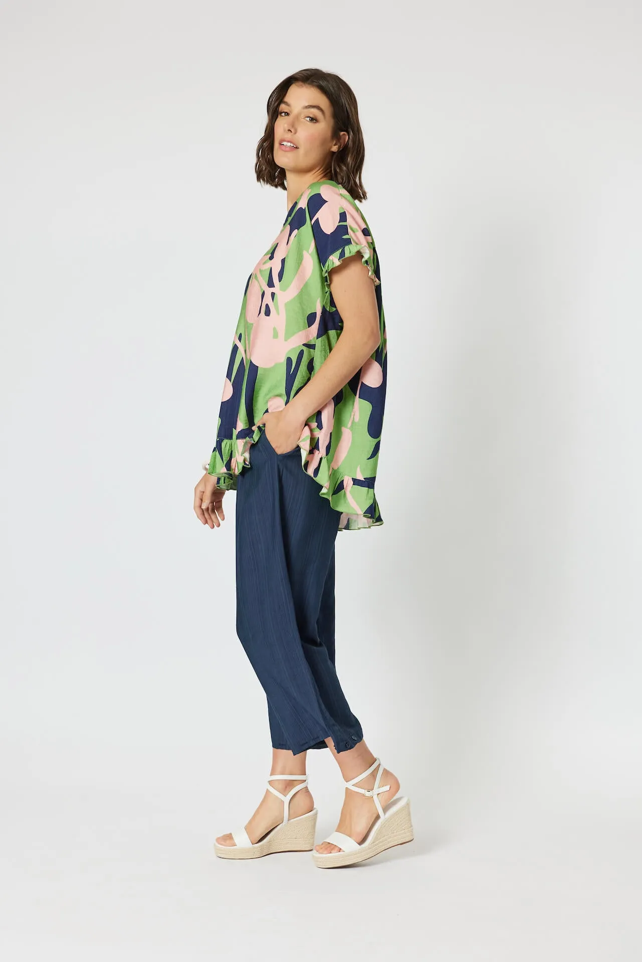 Como Ruffled Printed Top - Green