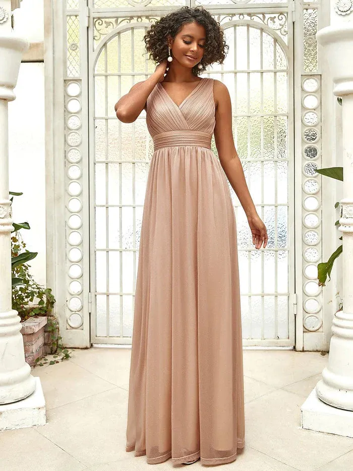 Double V Neck Floor Length Sparkly Evening Dresses for Party