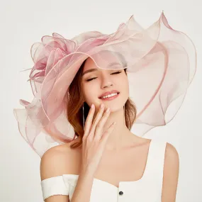 Elegant Organza Derby Wide Brim Wedding Bride Hat for Women