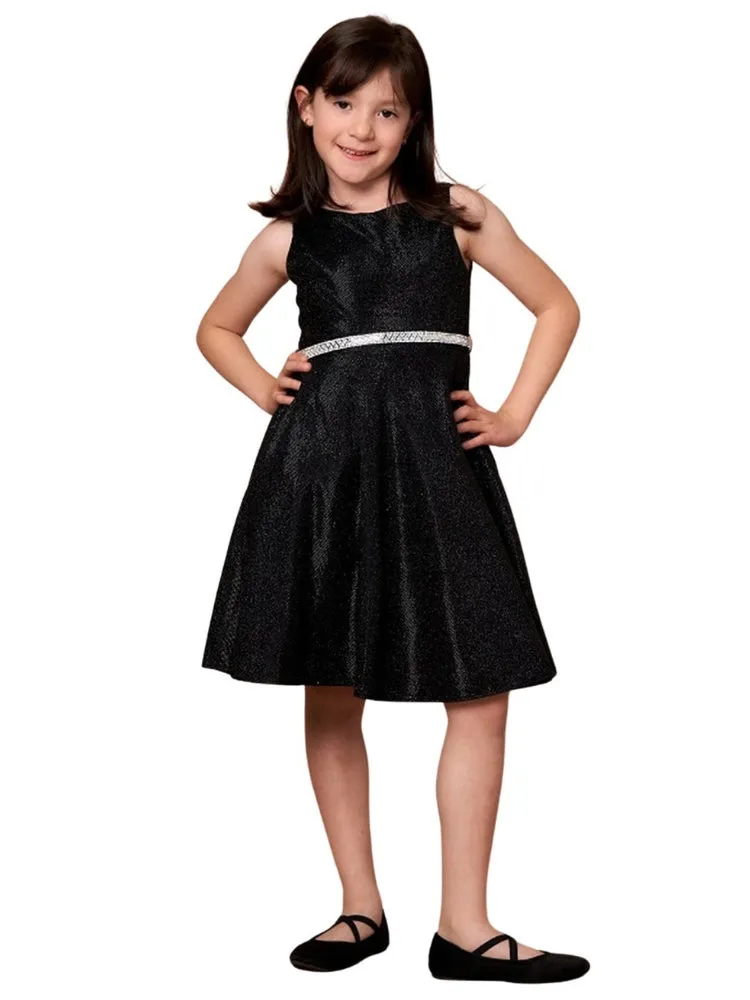 Girls Black Glitter Metallic Junior Bridesmaid Dress 8-16