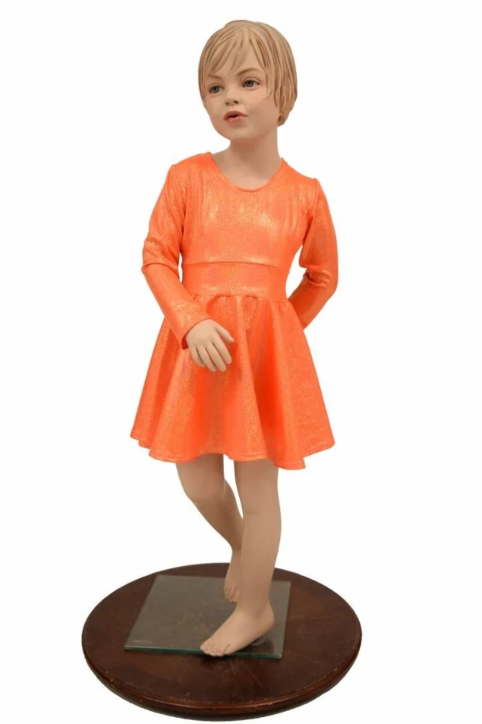 Girls Orange Sparkly Skater Dress