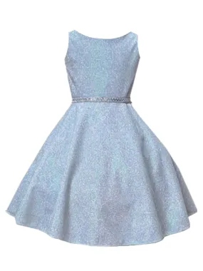 Girls Silver Glitter Metallic Flower Girl Dress, Sizes 2-16