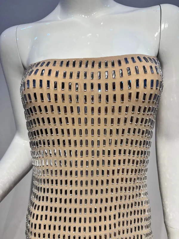 Gold Rhinestone Bodycon Mini Dress for Night Out