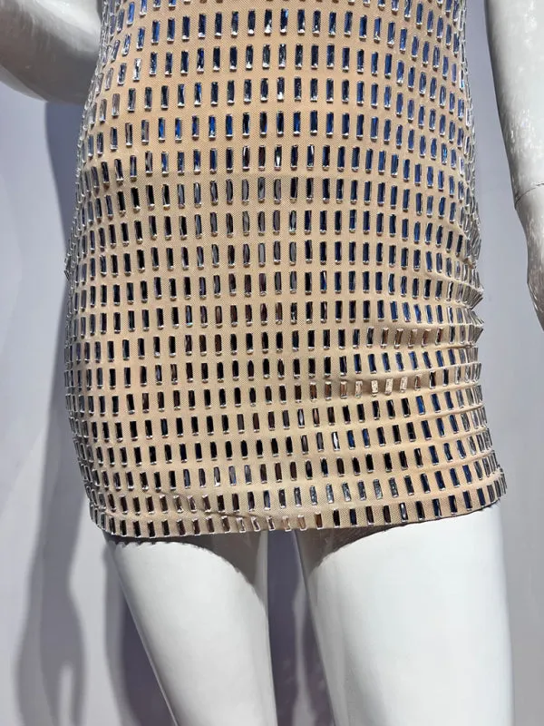 Gold Rhinestone Bodycon Mini Dress for Night Out