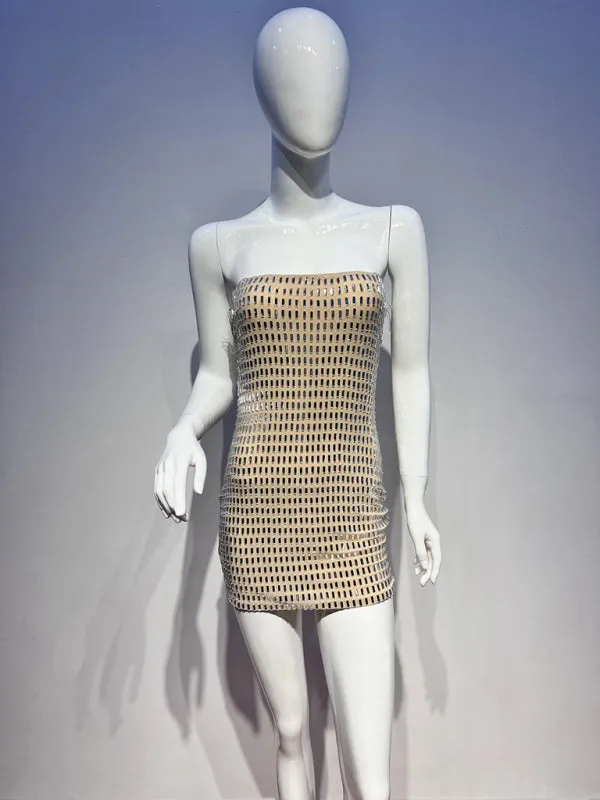 Gold Rhinestone Bodycon Mini Dress for Night Out