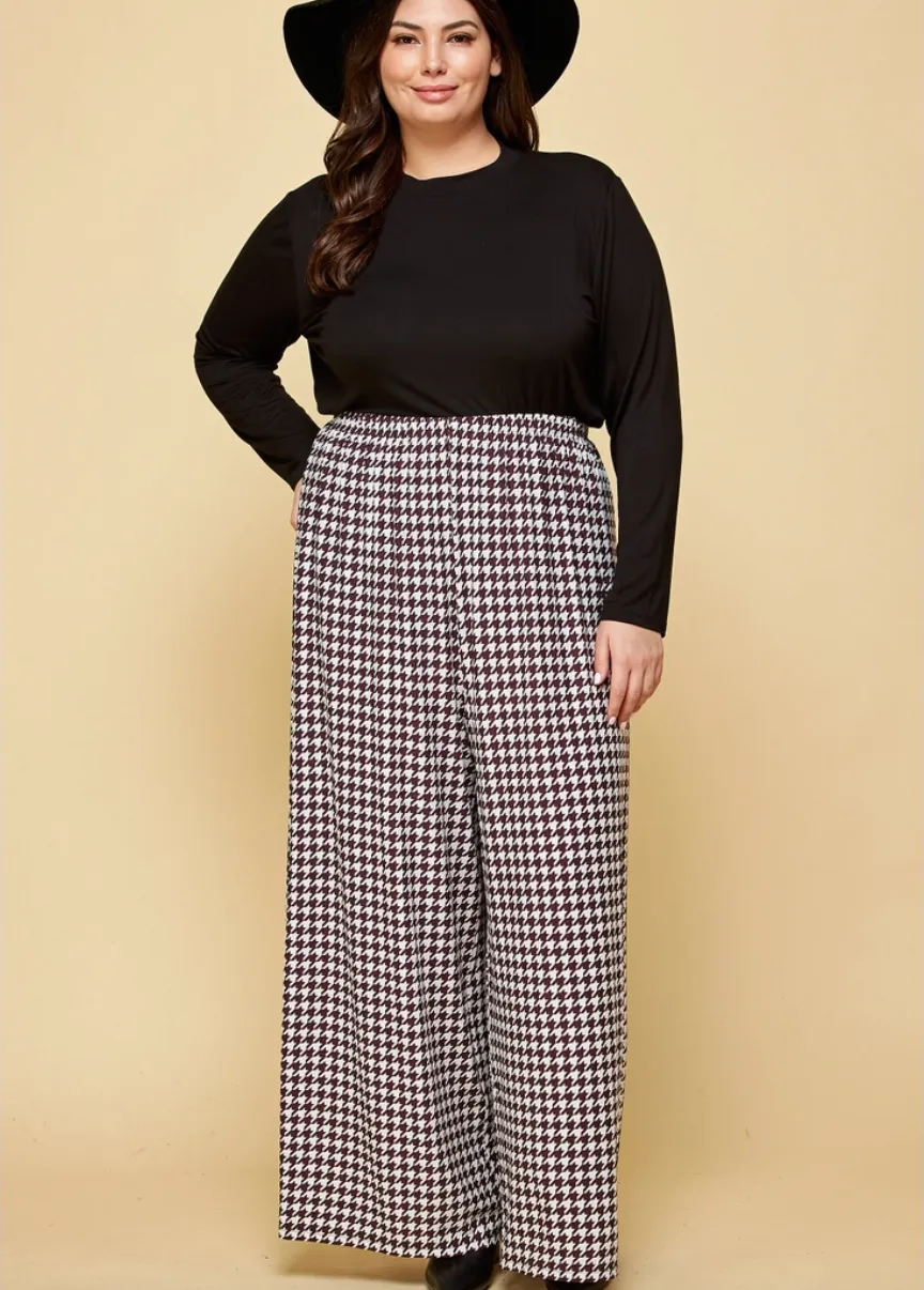 Houndstooth Curvy Fit Palazzo Pants