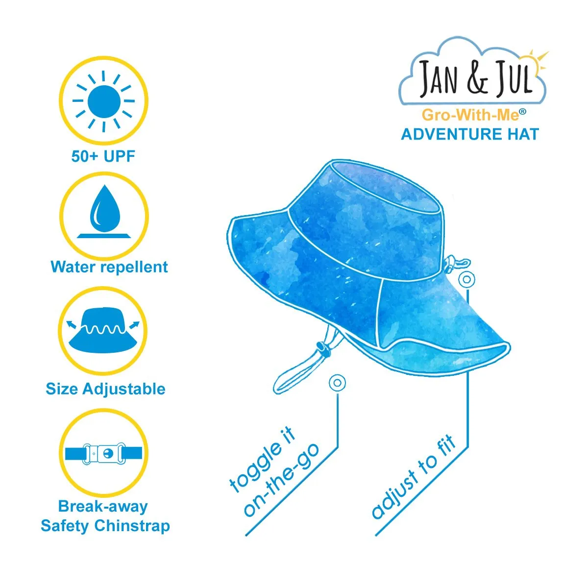 Jan & Jul Gro-with-me Aqua Dry Adventure Hat - Shark/Navy Trim