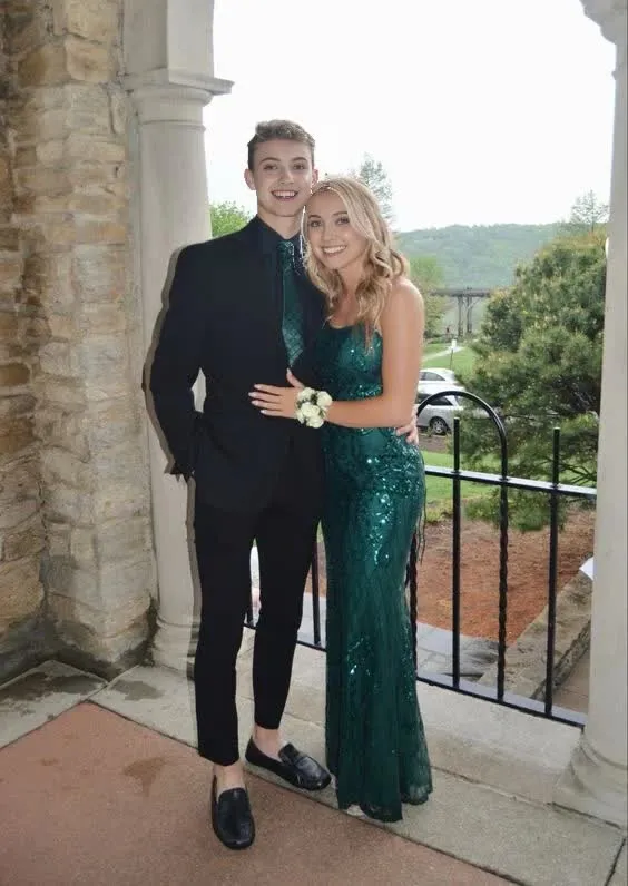 kamahe Sparkly Mermaid Dark Green Long Prom Dresses Formal Dress