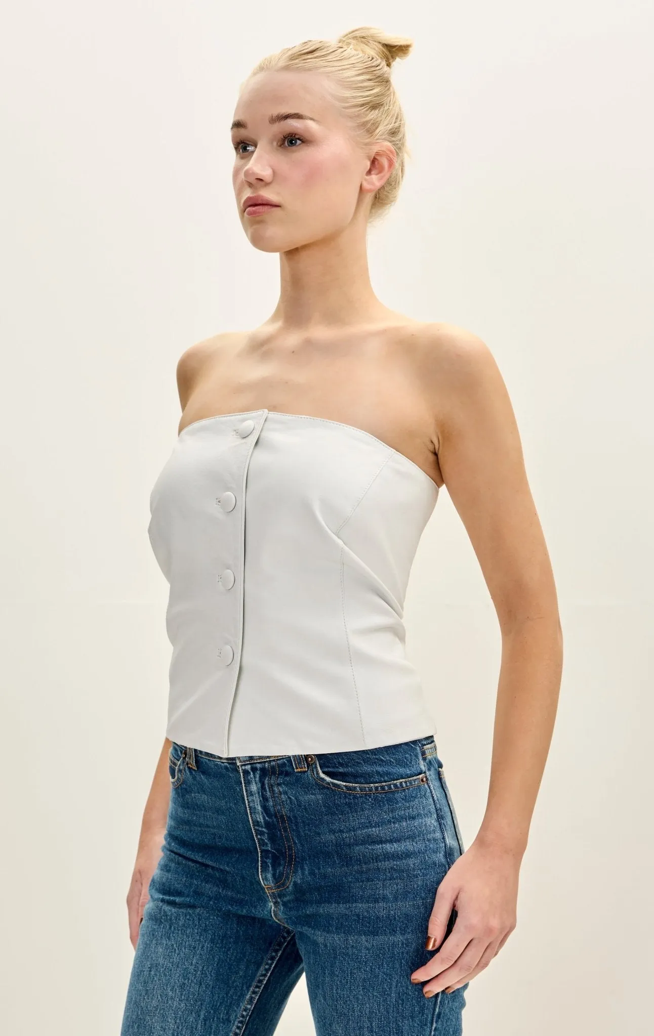 Lambskin Leather Sleeveless Top - White