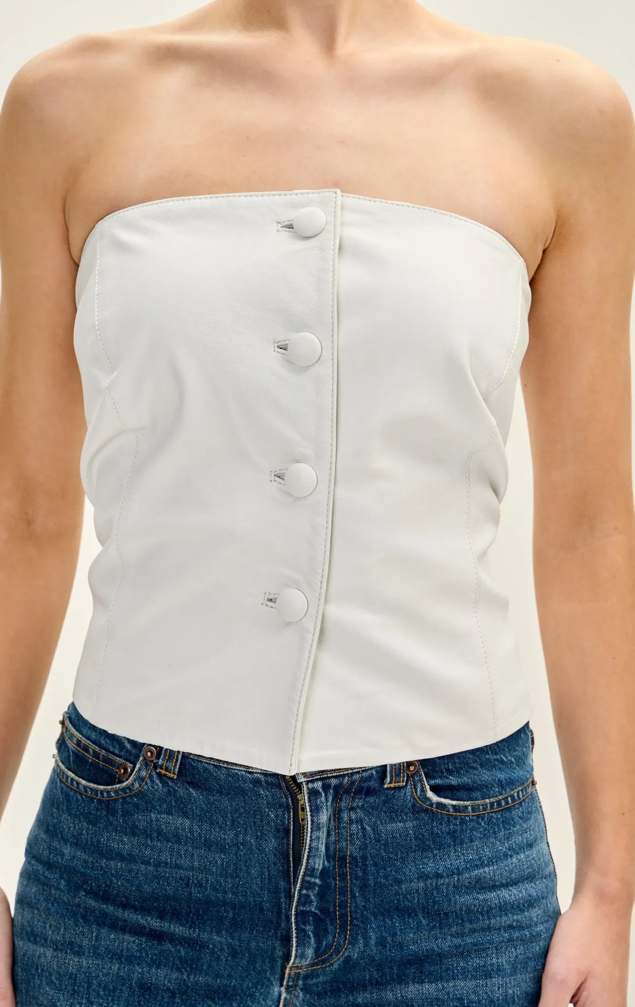 Lambskin Leather Sleeveless Top - White