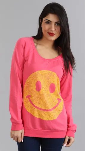 Lauren Moshi Hayden Happy Face LMV Pullover Sweatshirt in Pink Sherbert