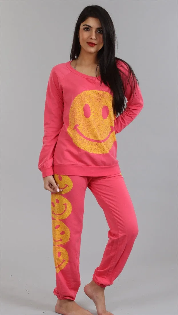 Lauren Moshi Hayden Happy Face LMV Pullover Sweatshirt in Pink Sherbert