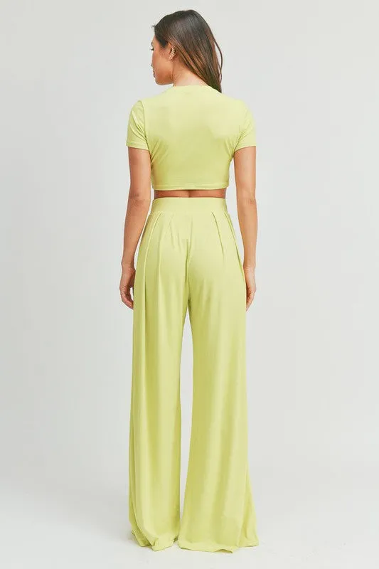 Lemon Crop Top And Palazzo Pants Set