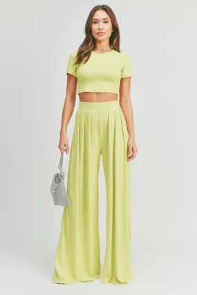 Lemon Crop Top And Palazzo Pants Set