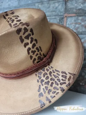 Leopard Suede Hand Burned Wide Brim Hat