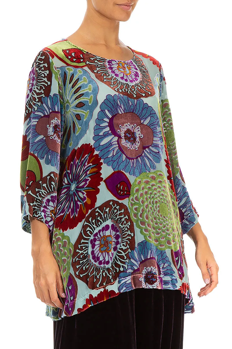 Loose Devoré Flowers Silk Velvet Tunic