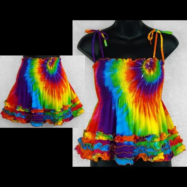 Luna's Rainbow Spiral Tie-Dye Ruffled Convertible Top/Skirt