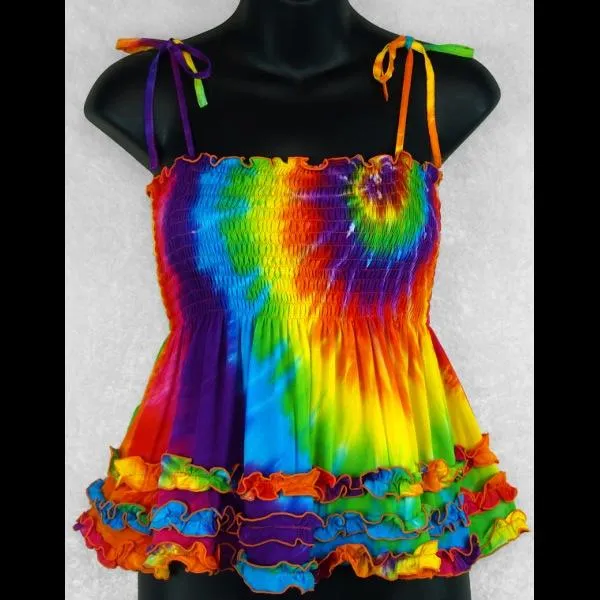 Luna's Rainbow Spiral Tie-Dye Ruffled Convertible Top/Skirt