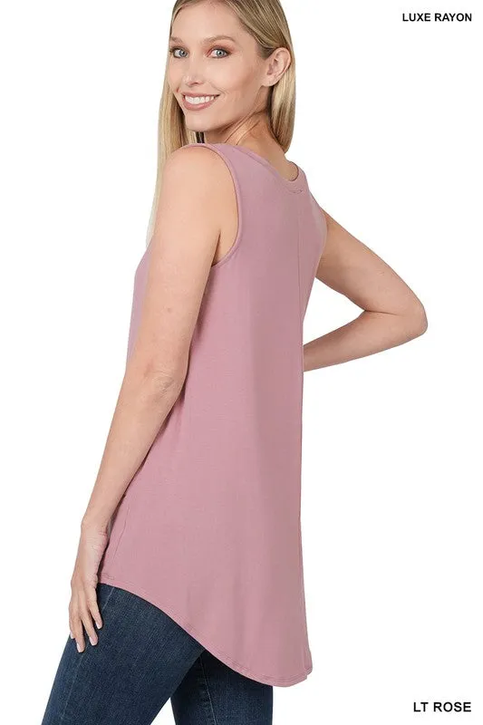 Luxe Rayon Sleeveless V-Neck Hi-Low Hem Top